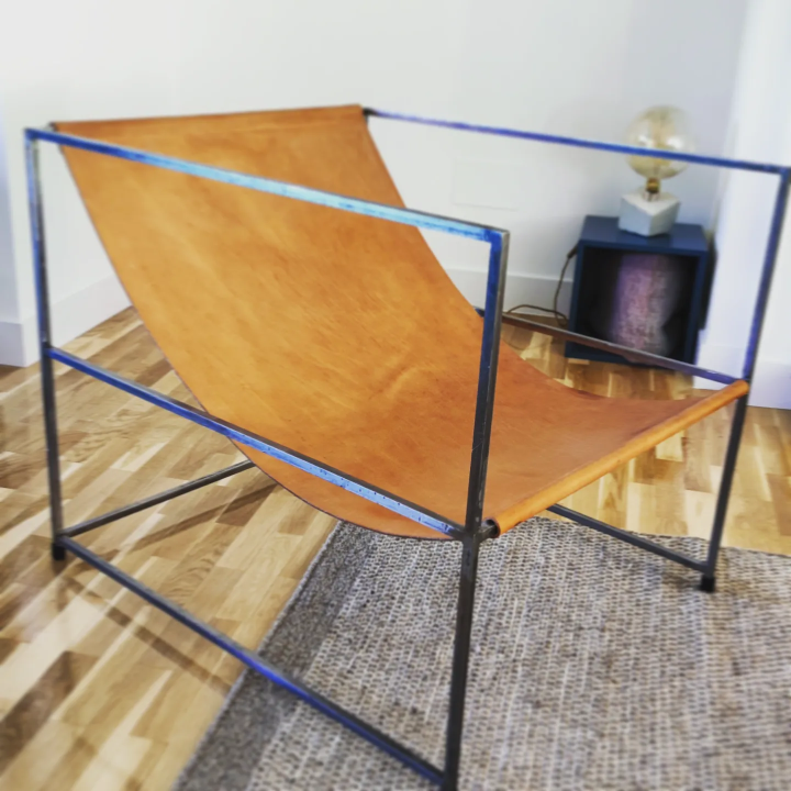 Lounge chair - butaca de acero y piel cosida a mano - Imagen 4