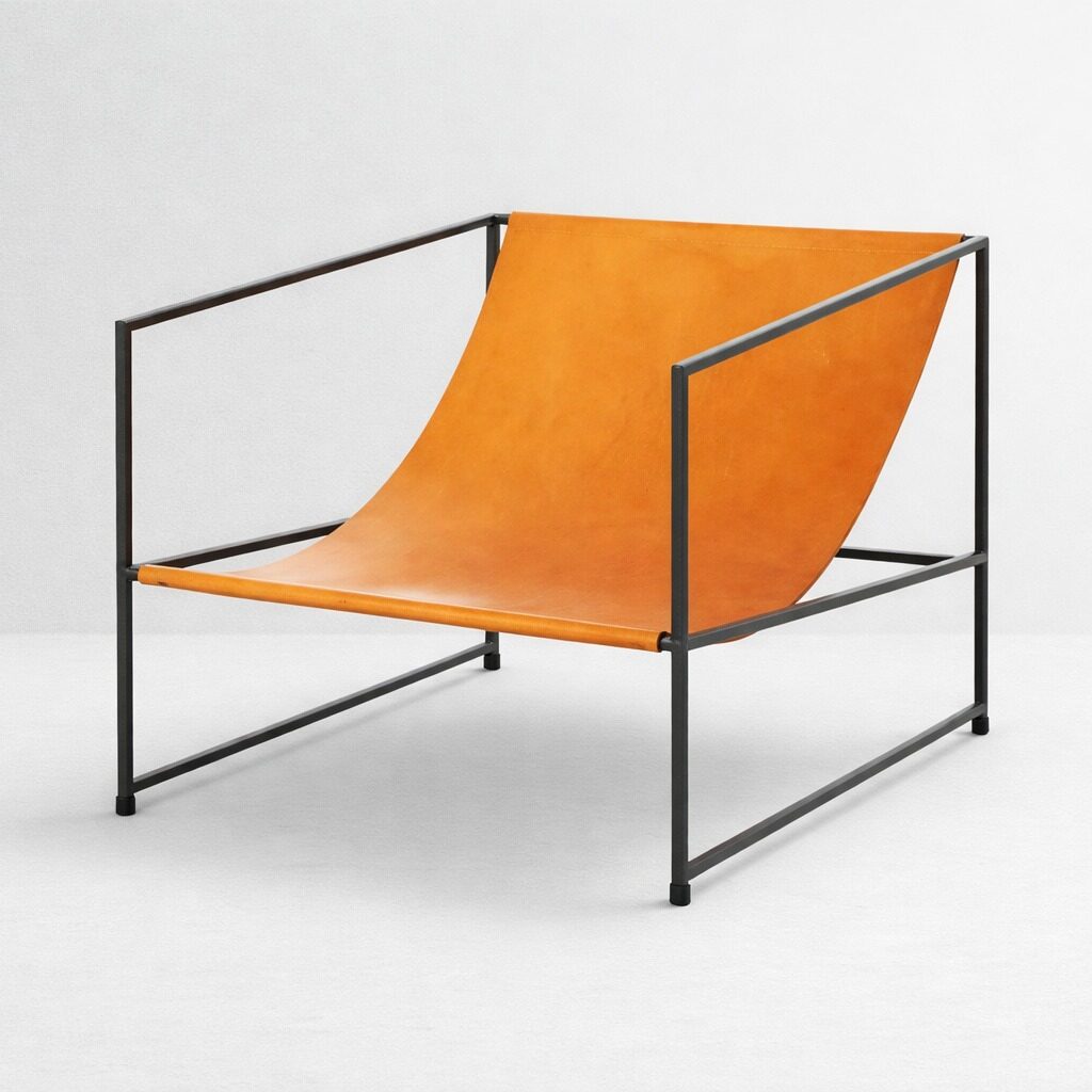 Lounge chair - butaca de acero y piel cosida a mano - Imagen 2